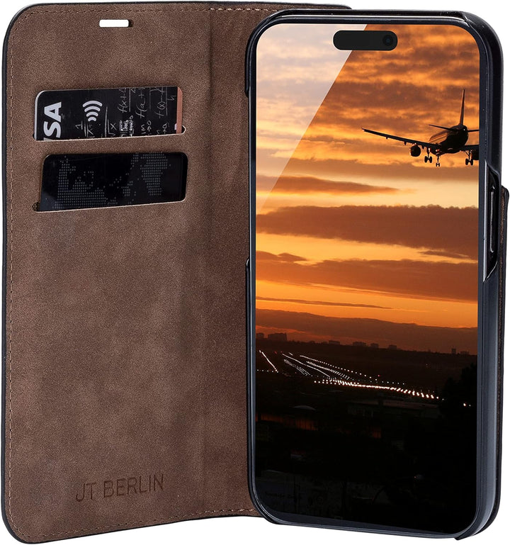 JT Berlin Echtleder BookCase Tegel | Apple iPhone 15 Pro | schwarz | 11002