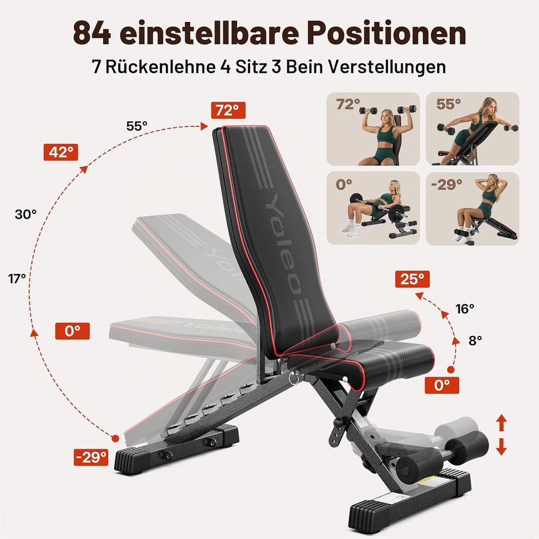 YOLEO Klappbare Hantelbank, ENISO-zertifiziert mit 375KG/400KG Tragfähigkeit, 98% Vormontiert, klapp