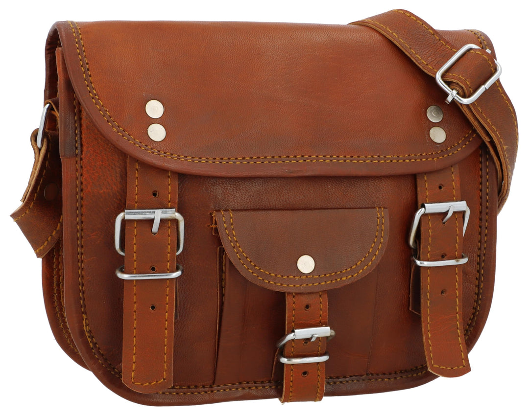 Gusti Umhängetasche Leder - "Emilia 7" Damen Herren Handtasche Ledertasche Braun