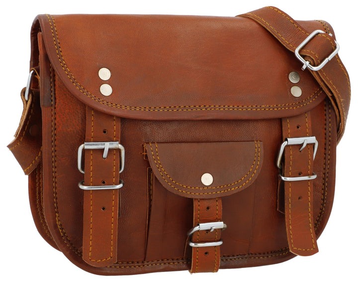 Gusti Umhängetasche Leder - "Emilia 7" Damen Herren Handtasche Ledertasche Braun