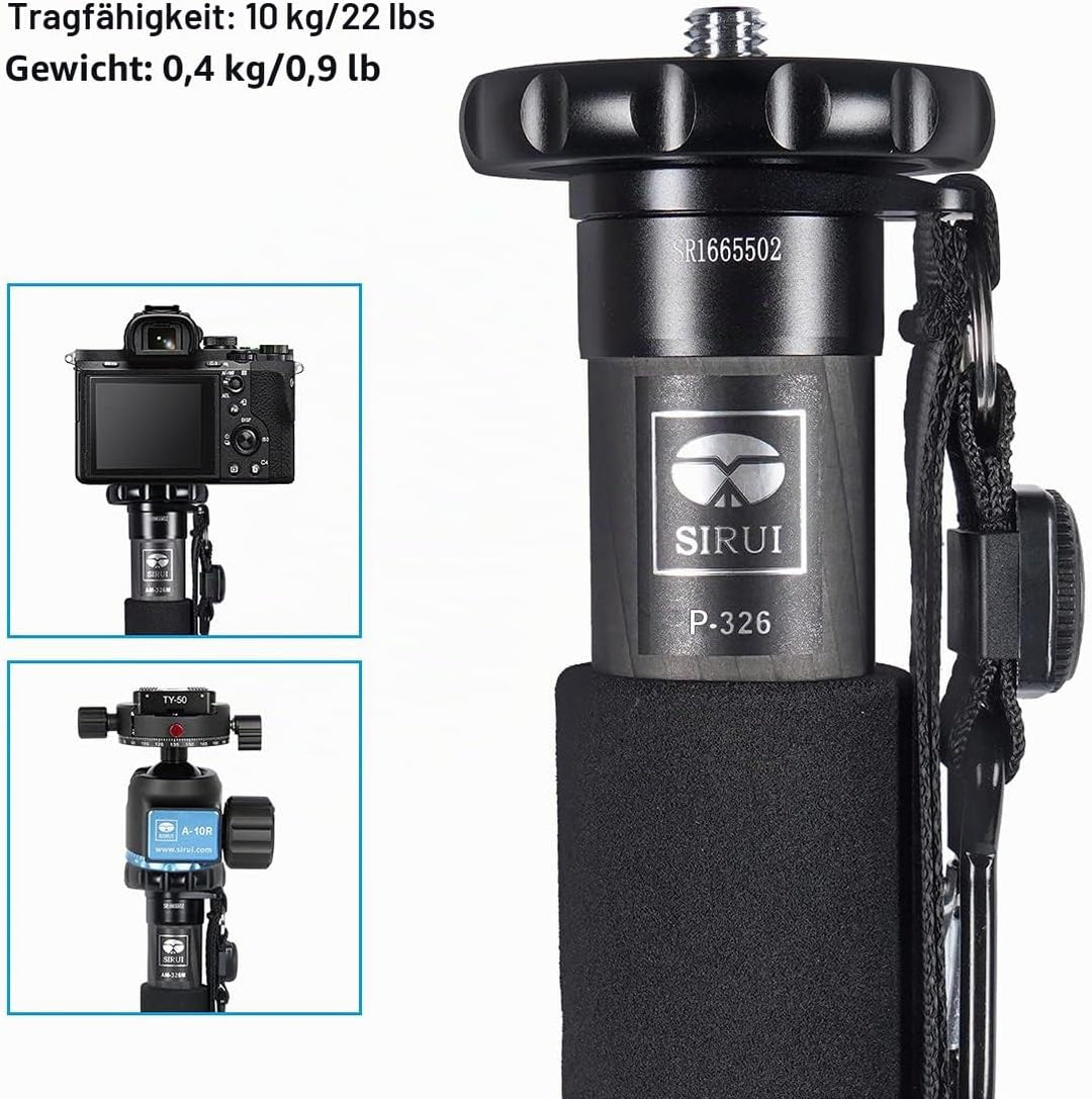 SIRUI P-326 Camera Kamera Reise Einbeinstativ Monopod, Carbon Fiber 0.45kg, 6 Sektionen, Leichtes Ko