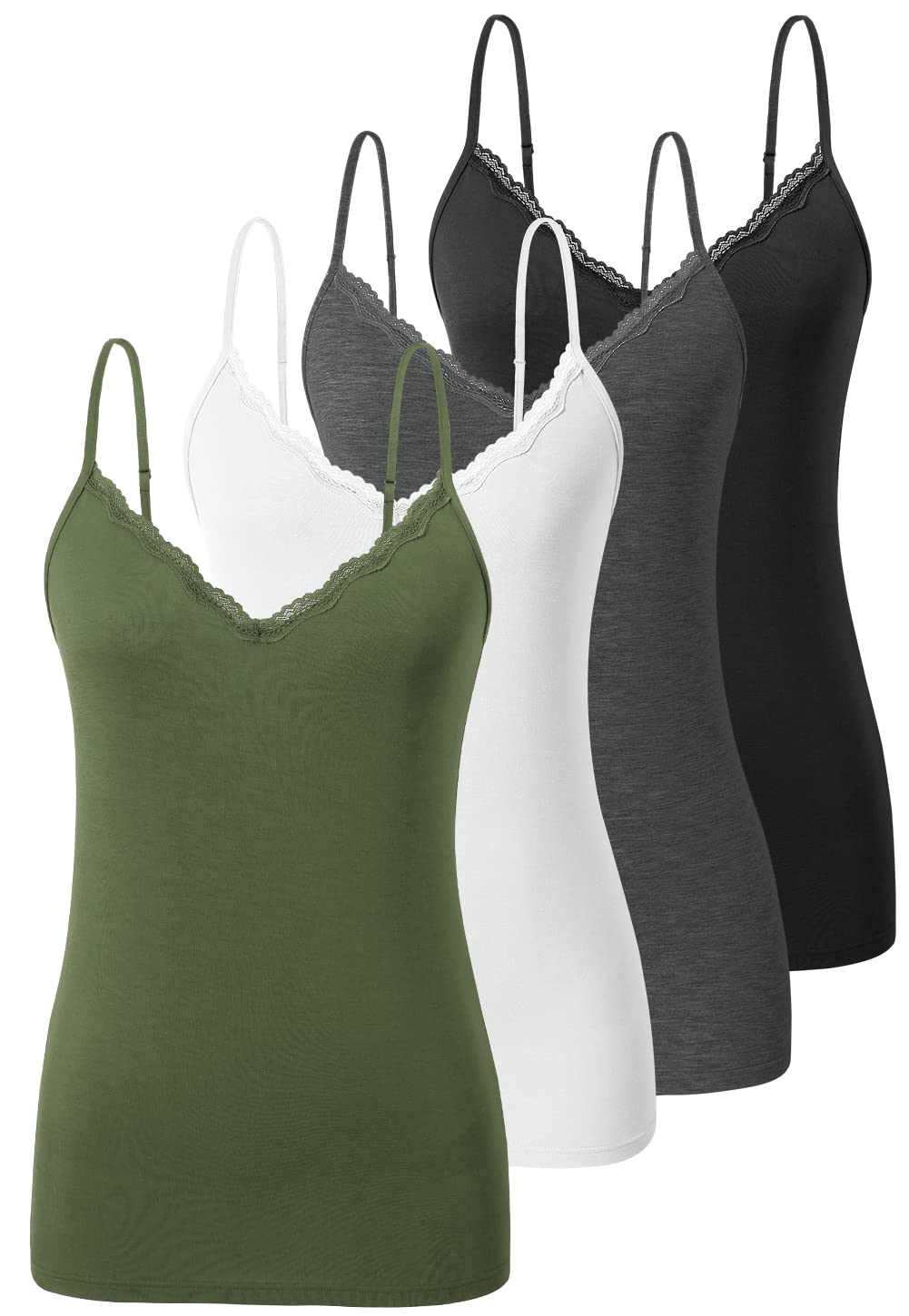 Ymmchy Damen Tanktop mit Spitzen Unterhemd Spaghettiträger Basic Top V-Ausschnitt Verstellbare Träge