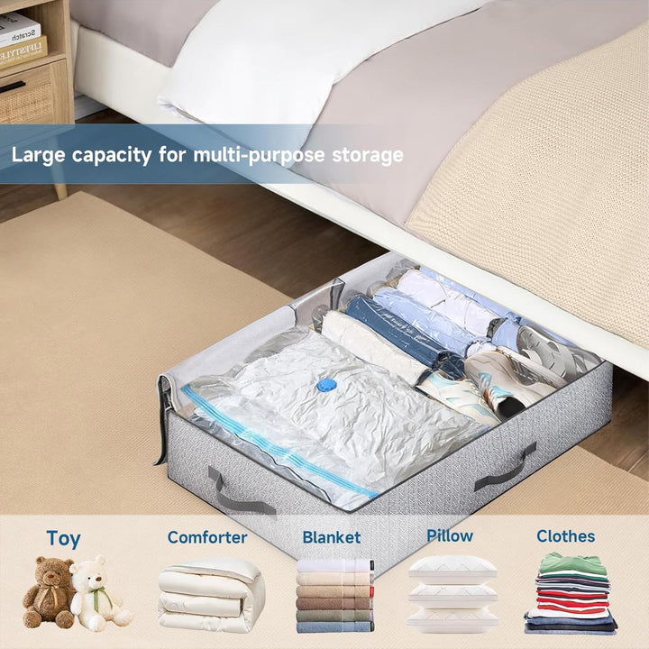 Unterbett Aufbewahrungsbox Set, 2 Stück Unterbettkommode, 2 Vakuumbeutel für Kleidung, Faltbare Unte