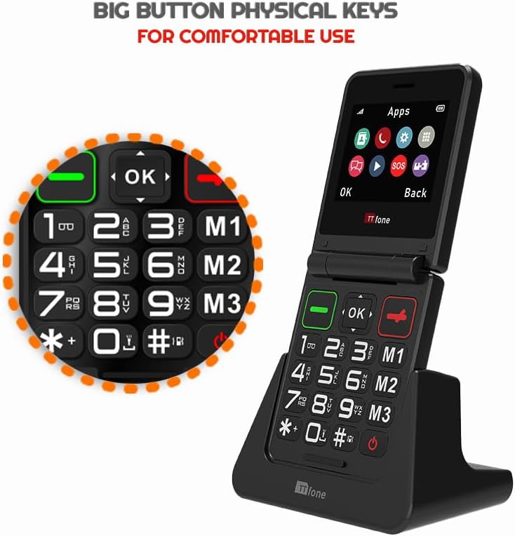 TTfone Klapphandy TT660 mit faltbarem Design, grossen Tasten, Notruf, Langer Akkulaufzeit und 3G & 4