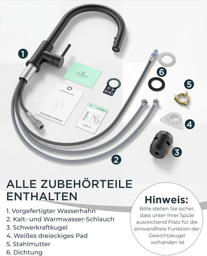 FORIOUS Wasserhahn Küche, Mischbatterie Küche mit Ausziehbar, Hochgebogene Küchenarmatur mit 2 Sprüh