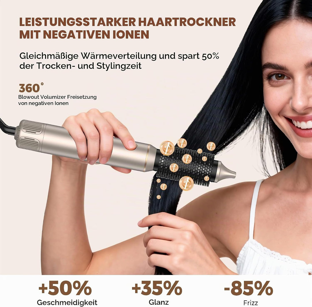UKLISS 6 in 1 Hairstyler mit LCD-Display, Hair Styler Set mit Föhn für Locken, Rundbürstenföhn, Haar