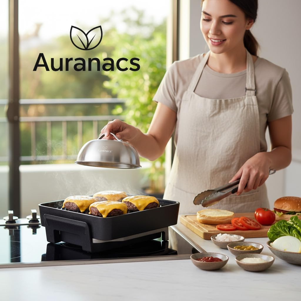 Texas | 2er Set Edelstahl Schmelz- & Garhauben (Ø 170 mm) | für Burger, Grill & Plancha | schnelles