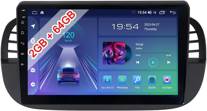 ACAVICA Android 12 Autoradio für FIAT 500 500C 2007-2015 9 Zoll Radio mit GPS Navigation Wireless Ca