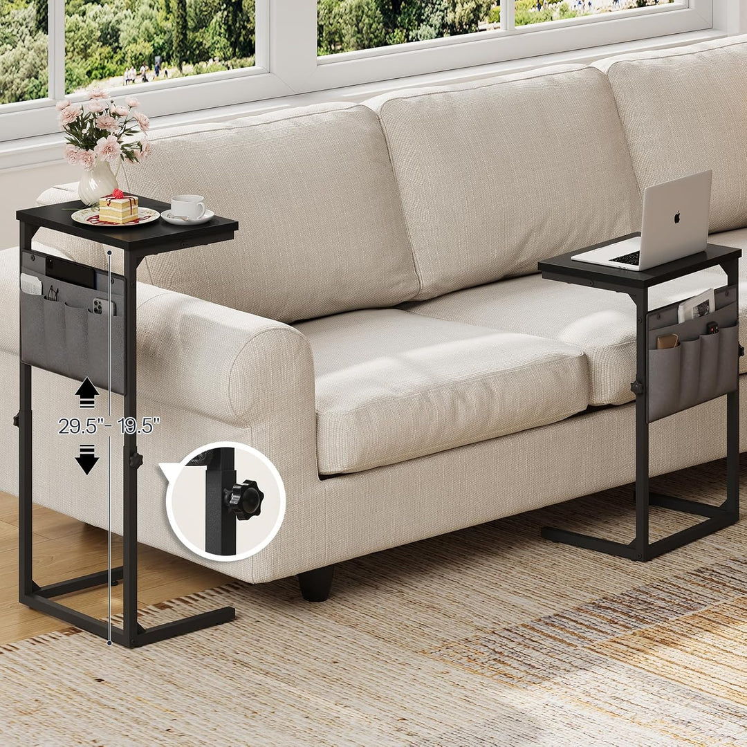 HOOBRO C-Form Beistelltisch, Höhenverstellbar 50–75 cm, Sofatisch, Couchtisch mit 5 Oxford-Stofftasc