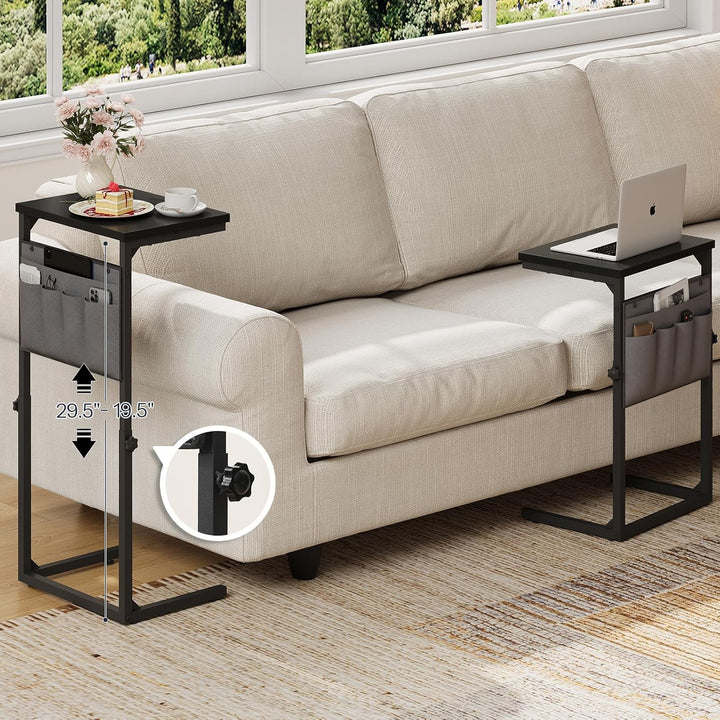 HOOBRO C-Form Beistelltisch, Höhenverstellbar 50–75 cm, Sofatisch, Couchtisch mit 5 Oxford-Stofftasc
