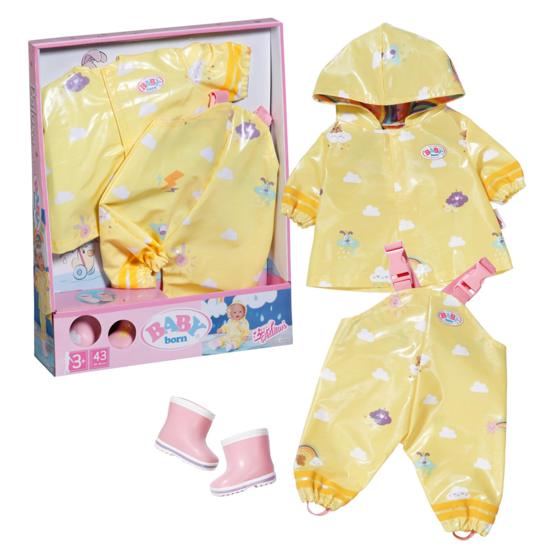 BABY born Deluxe Regen-Oufit mit Regenmantel, Regenhose und Gummistiefeln für 43 cm Puppen, 836460 Z
