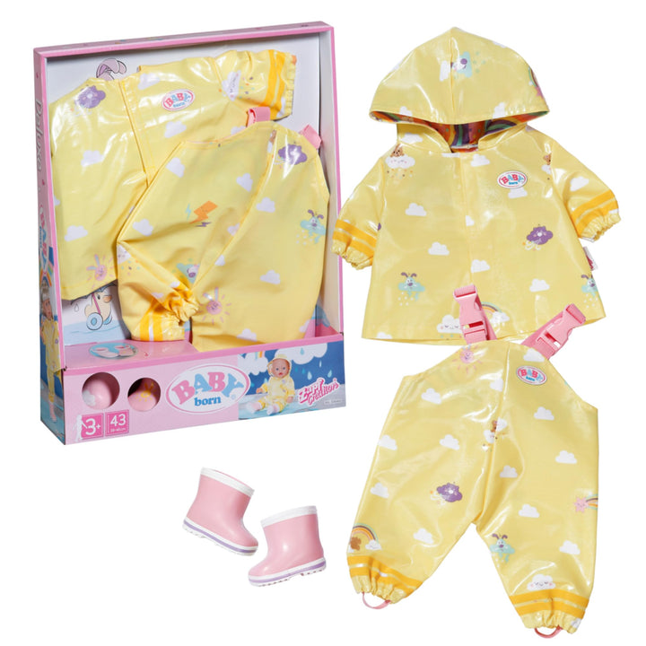 BABY born Deluxe Regen-Oufit mit Regenmantel, Regenhose und Gummistiefeln für 43 cm Puppen, 836460 Z