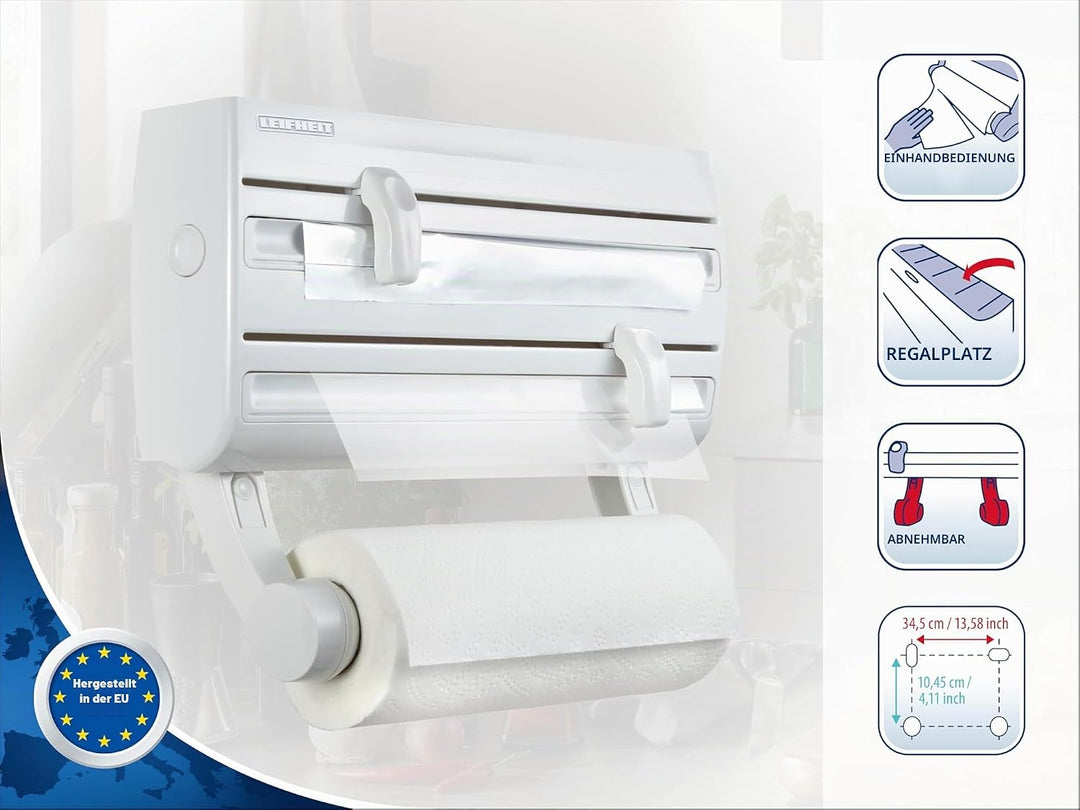 Leifheit Wandrollenhalter Parat F2 ComfortLine-Serie für insgesamt 3 Rollen, Folienschneider mit Abs