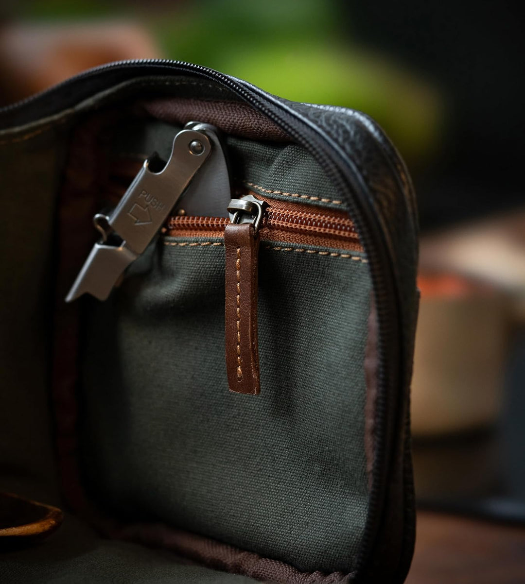 Angus Stoke Premium Messerkoffer aus Leder, XXL Messertasche mit vielen Extras und Stauraum, Koch-Ro