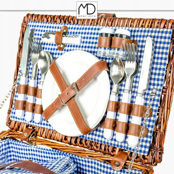 Zolta Picknickkorb 4 Personen - Korb mit Deckel - Weidenkorb mit Picknick Geschirr und Thermotasche
