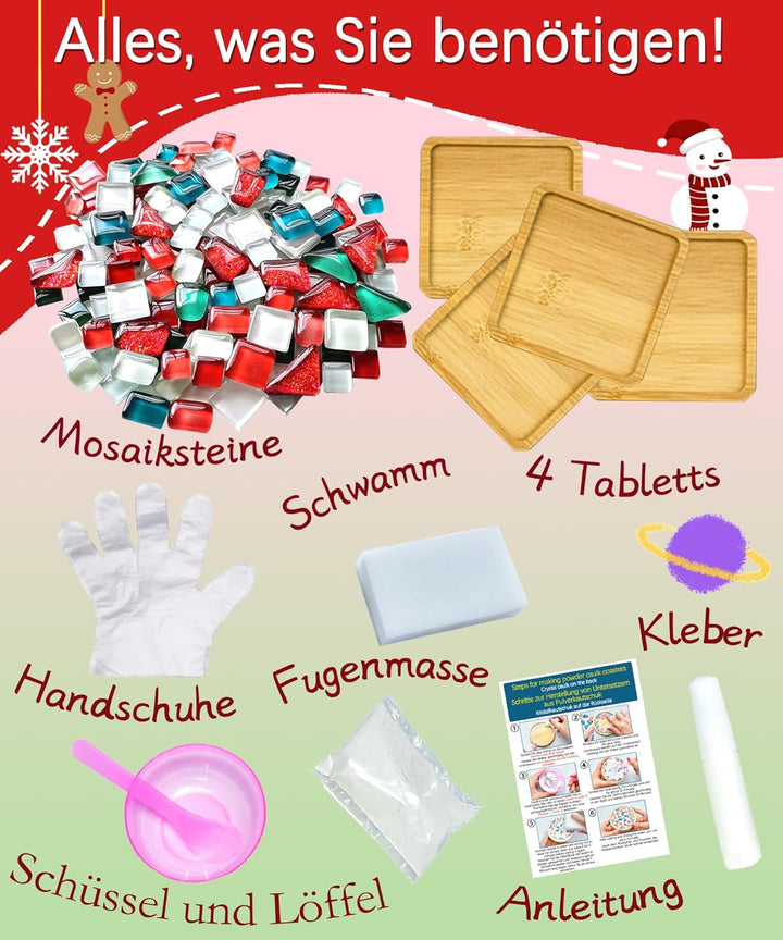Finsink Mosaik bastelset kinder 4pcs Weihnachten Mosaik Untersetzer Bastelset DIY Holz Untersetzer S