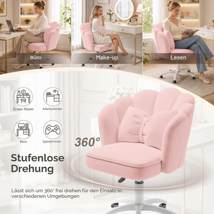 Vanity Sessel Velvet Petal Schreibtischstuhl - Moderner Polstersessel mit Rückenlehne und Steppung,