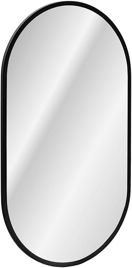 Badezimmer LED Spiegel, oval, in schwarz, B/H/T ca. 50/90/3,5 cm