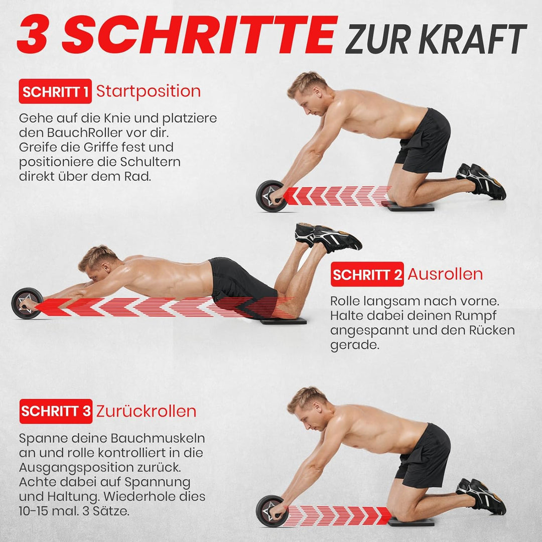 FUNFLEX Bauchroller - Bauchmuskeltrainer Set - Oberkörpertrainings Pack - Home Gym Equipment - Heimf