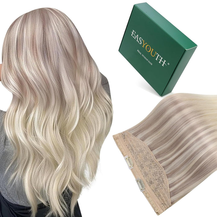 Easyouth Extensions mit Draht Balayage Haarteile Echthaar Draht Extensions Ash Blonde Mix Mittelbrau