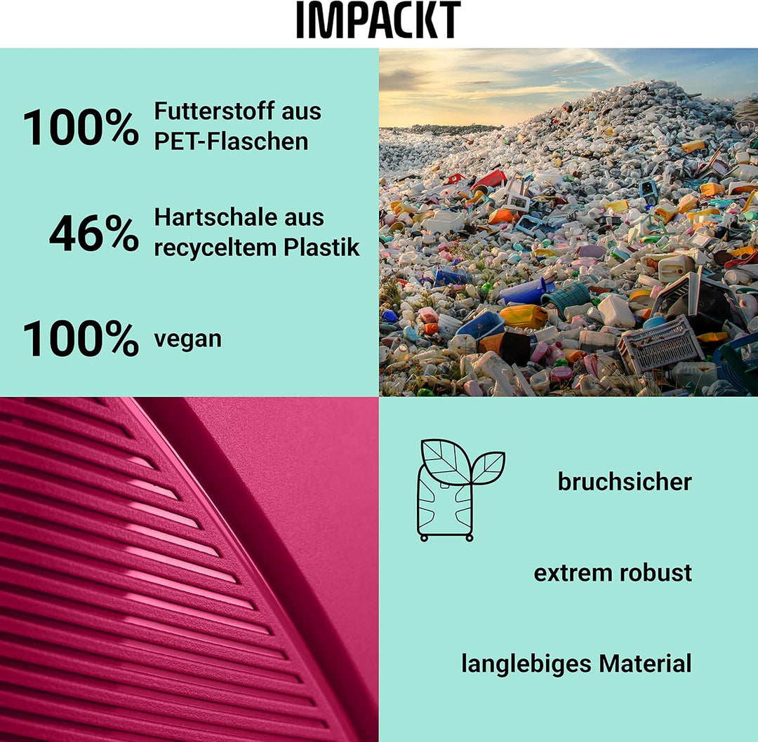 IMPACKT IP1 Handgepäck Kosmetikkoffer aus recyceltem Material mit 6 Jahren Garantie; nachhaltiges Be