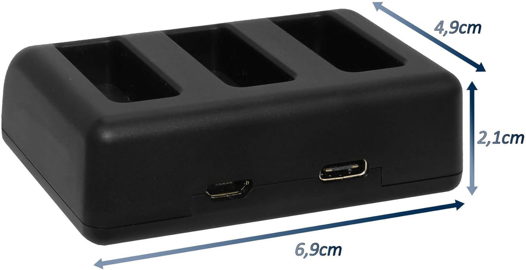 3 Akkus (1250mAh) + Triple-Ladegerät (USB) für AABAT-001 / Für GoPro Hero 5, Hero 6 - mit Allen Firm