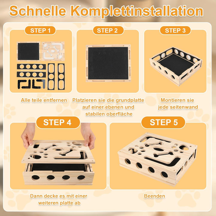 2-in-1 Kratzpuzzle Katzen Set, Katzen Kratzbrett mit Sandpapier, 3 Glockenbällen， Feder und 4 Antiru