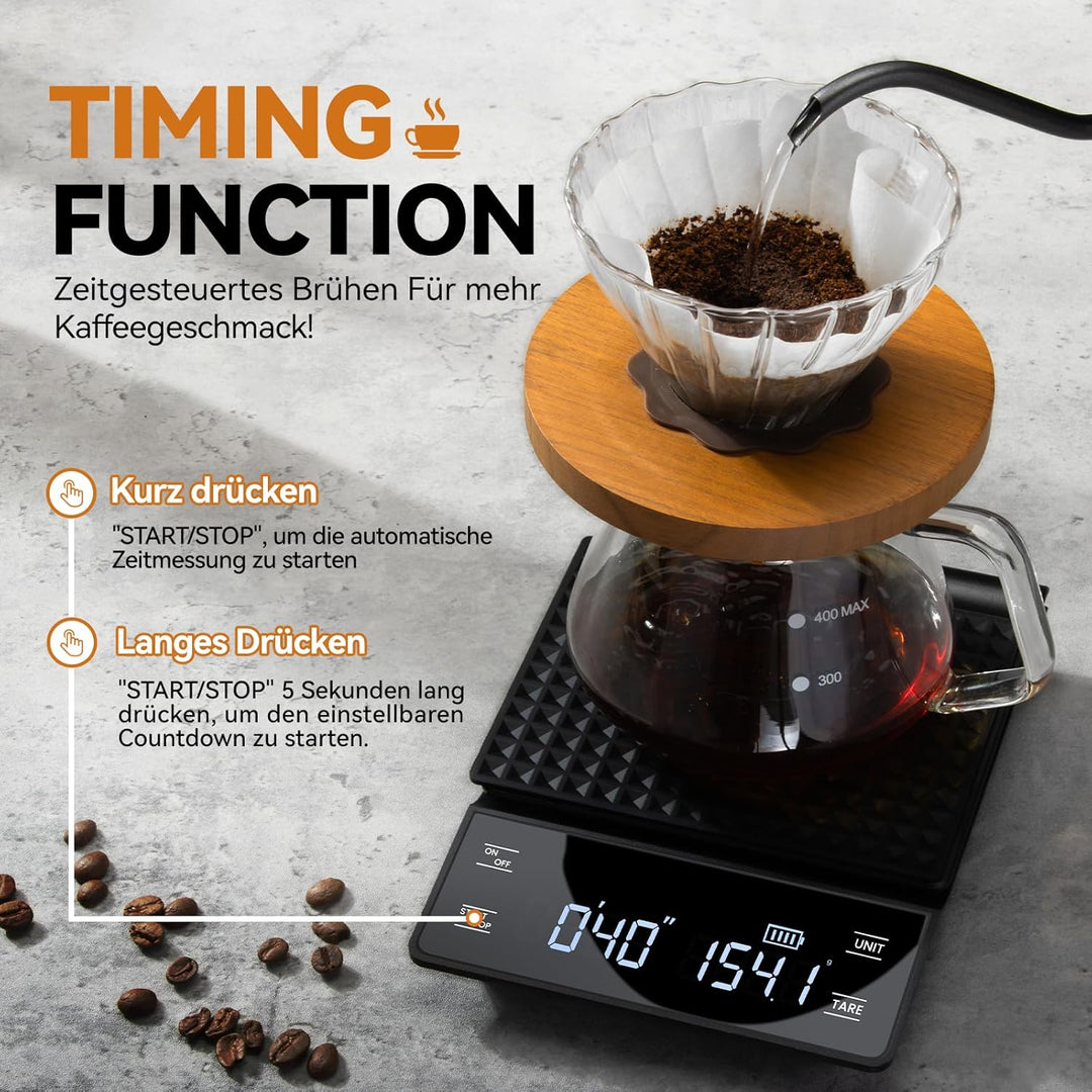 bemece USB Wiederaufladbare Digital kaffeewaage, Kaffeewaage mit Timer, Multifunktionale Küchenwaage
