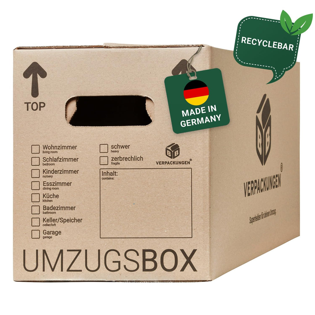 BB-Verpackungen 10 x Umzugskarton aus recycelter Pappe, sehr stabil mit doppeltem Boden (belastbar b