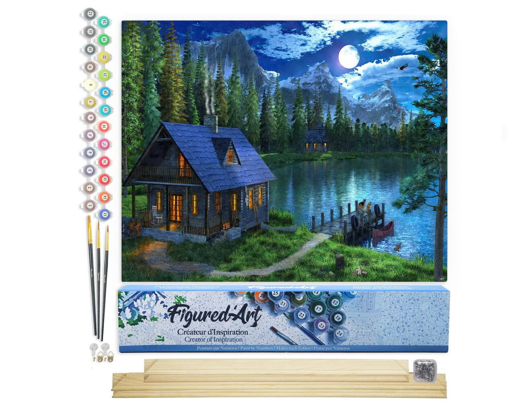 Figured'Art Malen Nach Zahlen Erwachsene Mit Rahmen See am Abend - Paint by Numbers Basteln DIY Bast