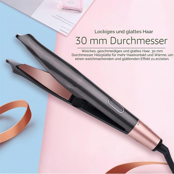 2-in-1 Glätteisen & Lockenstab: LCD-Temp.display, 10 Temp.-Stufen (140-230°C), 3D-Floating-Platten,