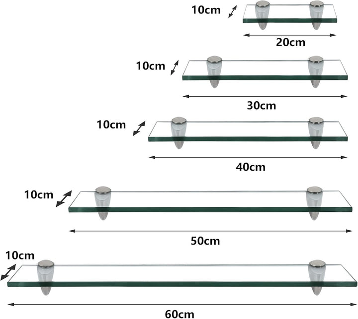 Randaco 2X Glasablage Glasregal, Glas Glasablage Klarglas mit Wandhalterung&8mm ESG Sicherheitsglas