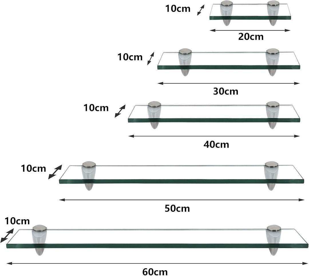 Randaco 2X Glasablage Glasregal, Glas Glasablage Klarglas mit Wandhalterung&8mm ESG Sicherheitsglas