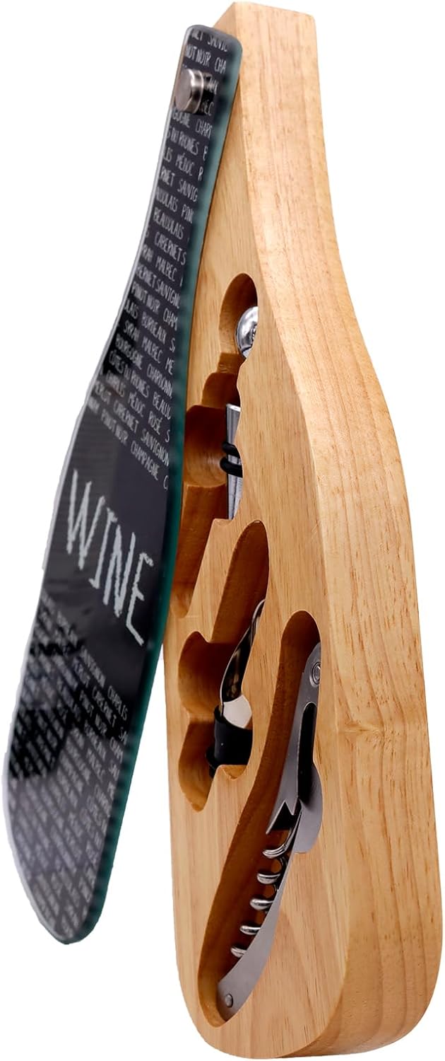 Weinzubehör-Geschenk-Set, 3-teilig, Weinflaschenverschluss aus Holz, Korkenzieher, Schraubenzieh-Set