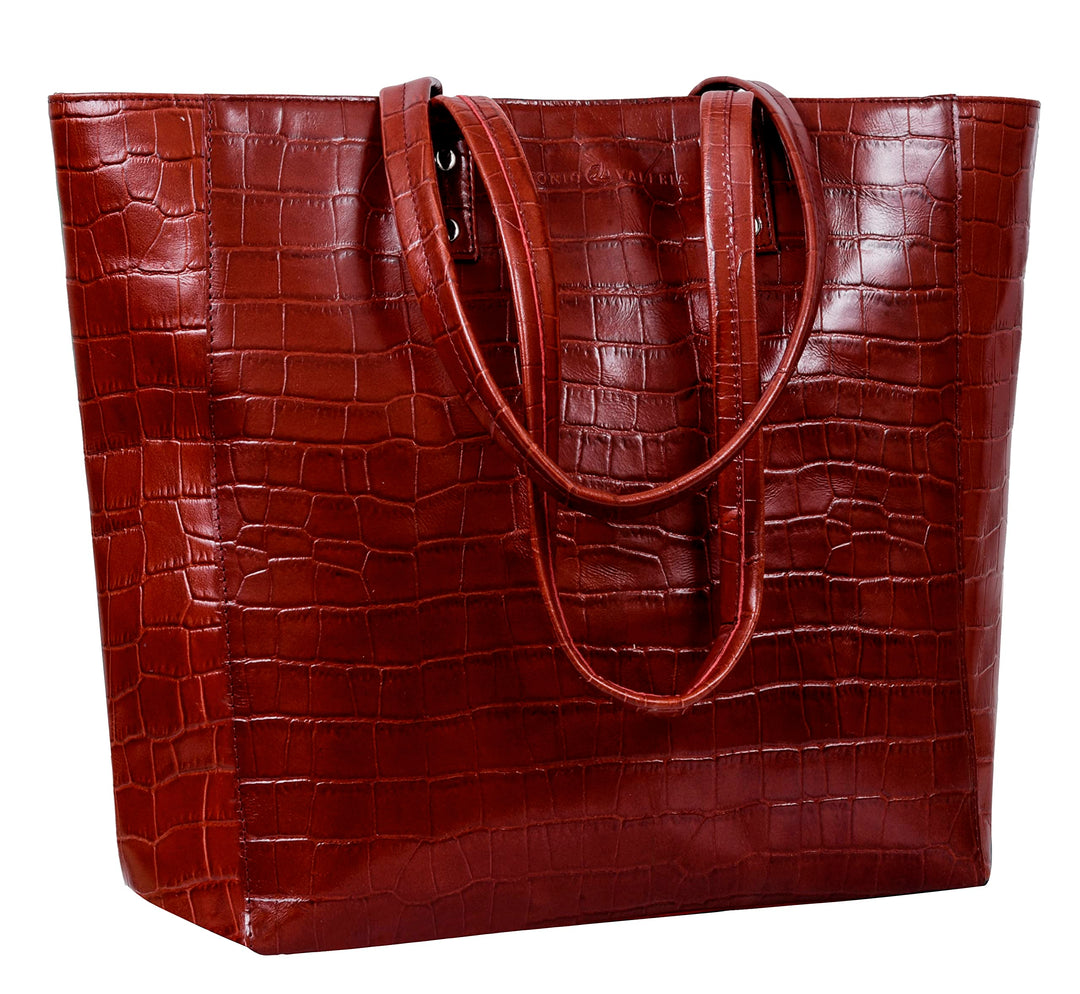 ANTONIO VALERIA ALEXIS Leder Tote Bag Printed Dark Red, Printed Dark Red