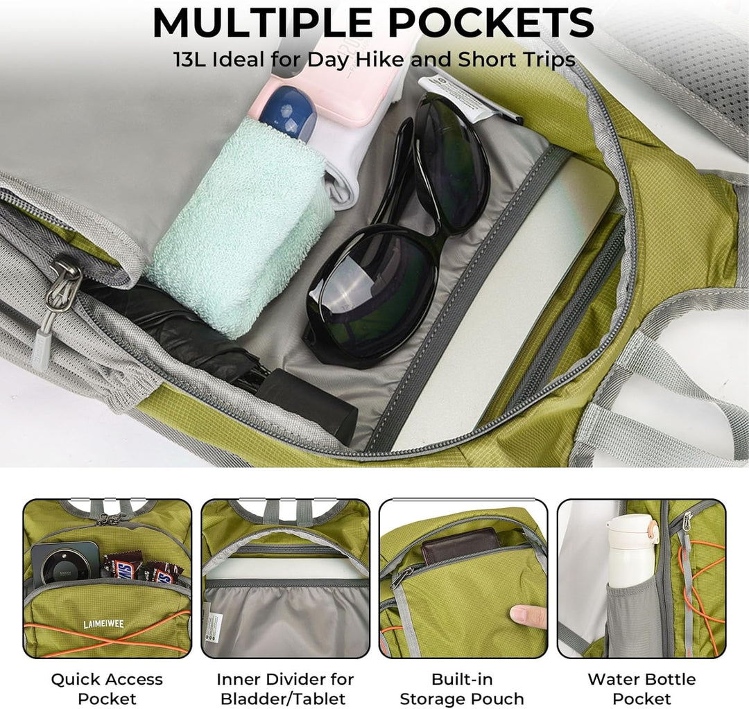 Faltbarer Wanderrucksack, Kleiner Tagesrucksack Ultraleicht für Herren & Damen, Foldable Backpack, I