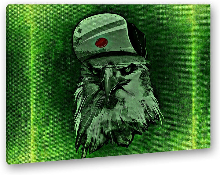deyoli grimmiger Adler mit einer Baseballkappe Format: 80x60 als Leinwandbild, Motiv fertig gerahmt