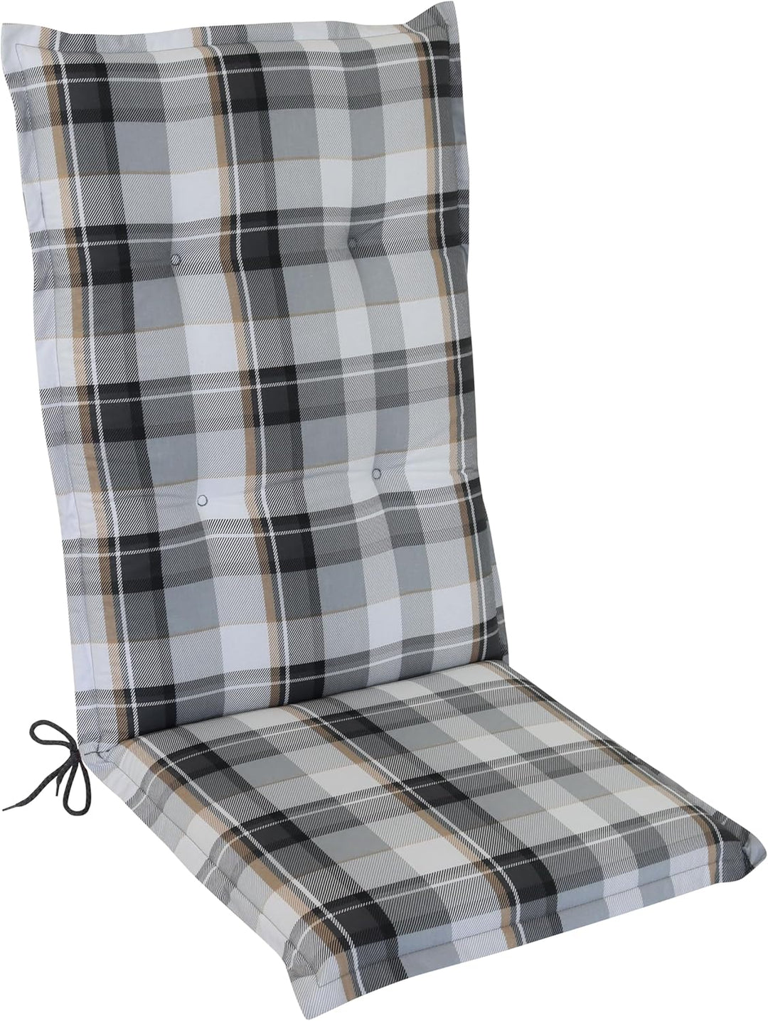 DILUMA Hochlehner Auflage für Gartenstühle 120x50 cm Karo Grau-Weiss - 6 cm Starke Stuhlauflage mit