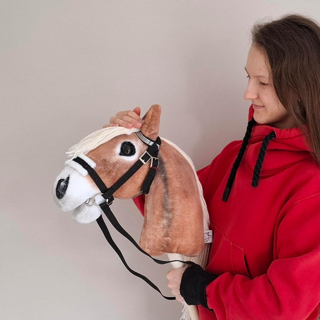 Set Hobby Horse A3 + Abnehmbare Trense & Halfter | Grosses Steckenpferd Haflinger | Abnehmbare Trens