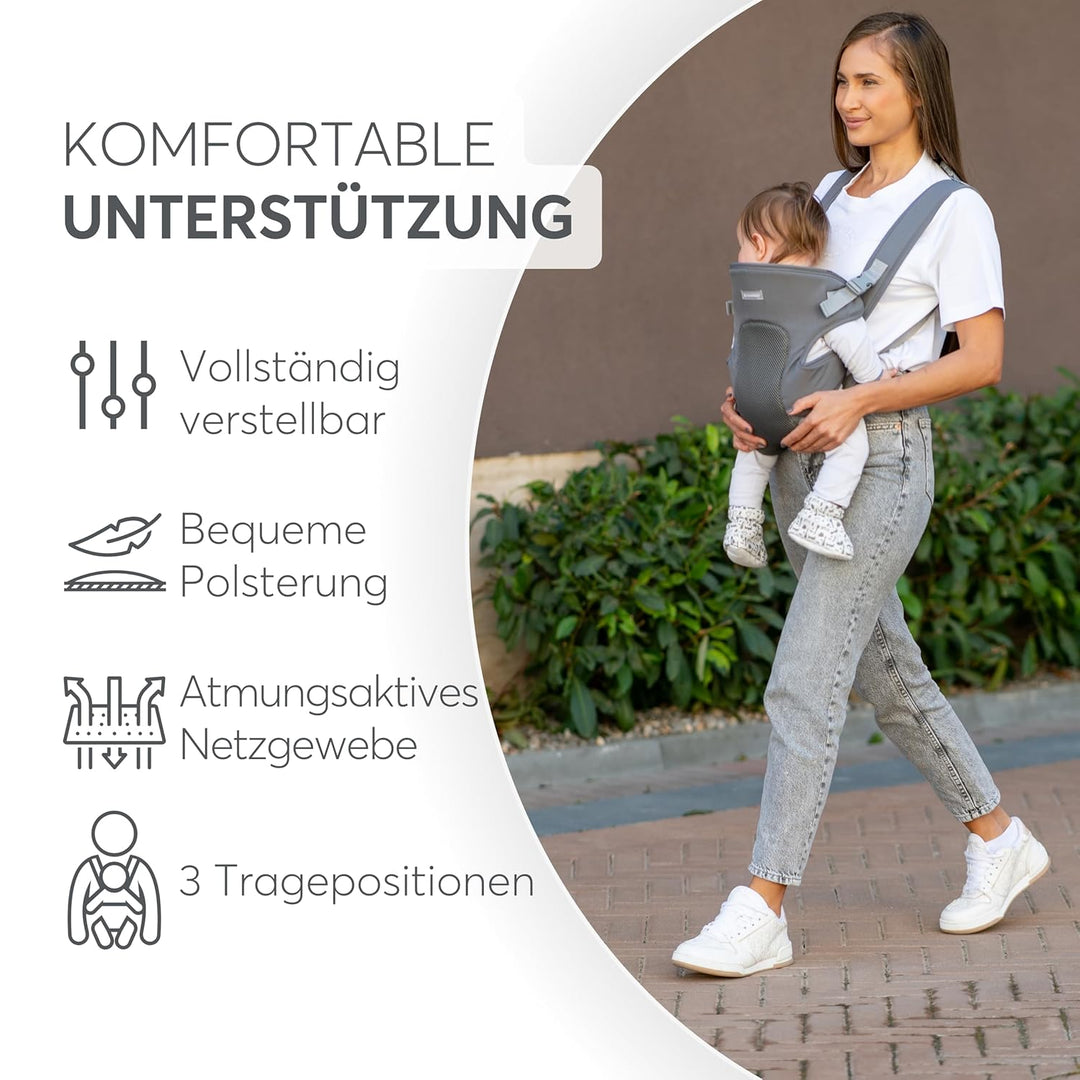 KikkaBoo Babytrage Neugeborenes MYRA, Ab 3 Monaten, Ergonomisch & Bequem, Für Babys bis 9 kg, 3 Trag