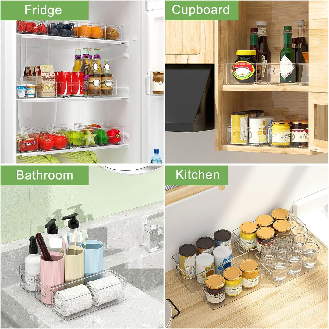 FINEW Kühlschrank Organizer 12er Set (4 Klein, 4 Mittel, 4 Gross), Stapelbar Kühlschrank Behälter, D