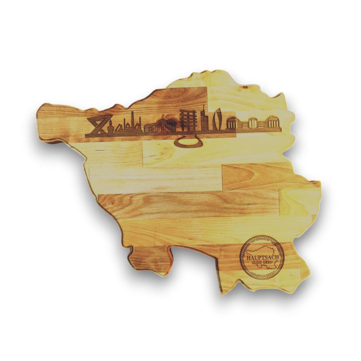 Saarlandbrett aus Holz, Juniorbrett mit der Skyline des Saarlandes, Geschenkidee aus dem Saarland, G