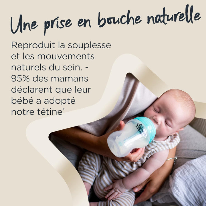 Tommee Tippee Babyflasche Advanced Anti-Kolik, 260 ml, weicher Sauger, Rosa mit Dekorationen 1 Stück