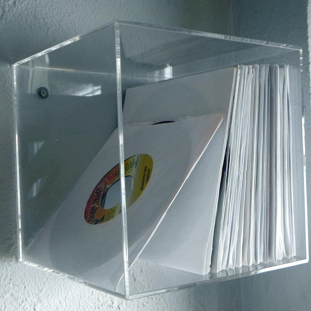 7even Acryl Design Cube 20cm, 4mm, incl. Wall Mount/transparentes CD, Single oder DVD Wandregal