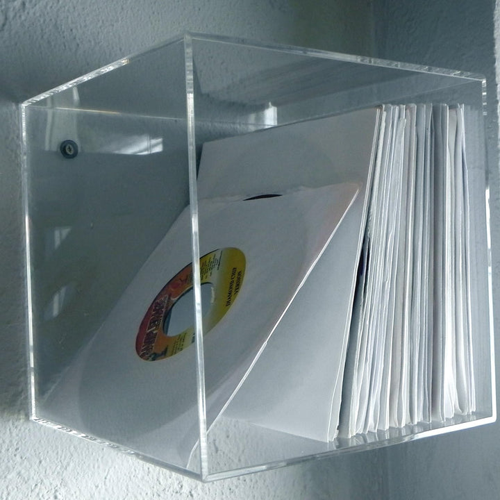 7even Acryl Design Cube 20cm, 4mm, incl. Wall Mount/transparentes CD, Single oder DVD Wandregal