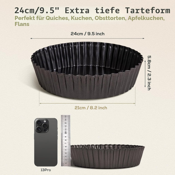 Highkit Tarteform mit Hebeboden 24 cm Quicheform Hoher Rand, Apple Pie Form, Antihaftbeschichtete Qu