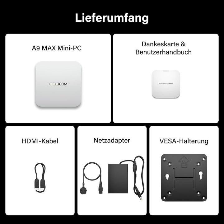 GEEKOM AI Mini PC A9 Max mit AMD Ryzen AI 9 HX 370(12C/24T, bis zu 5.1GHz), 32GB DDR5+ 2TB SSD, 2.5G