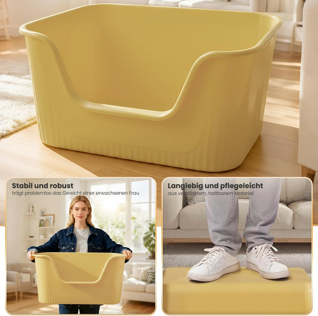 XXL Katzenklo Gross offene Katzentoilette (97L) – 65x45x33 cm Mit Hohem Rand, Auslaufsicherer Matte