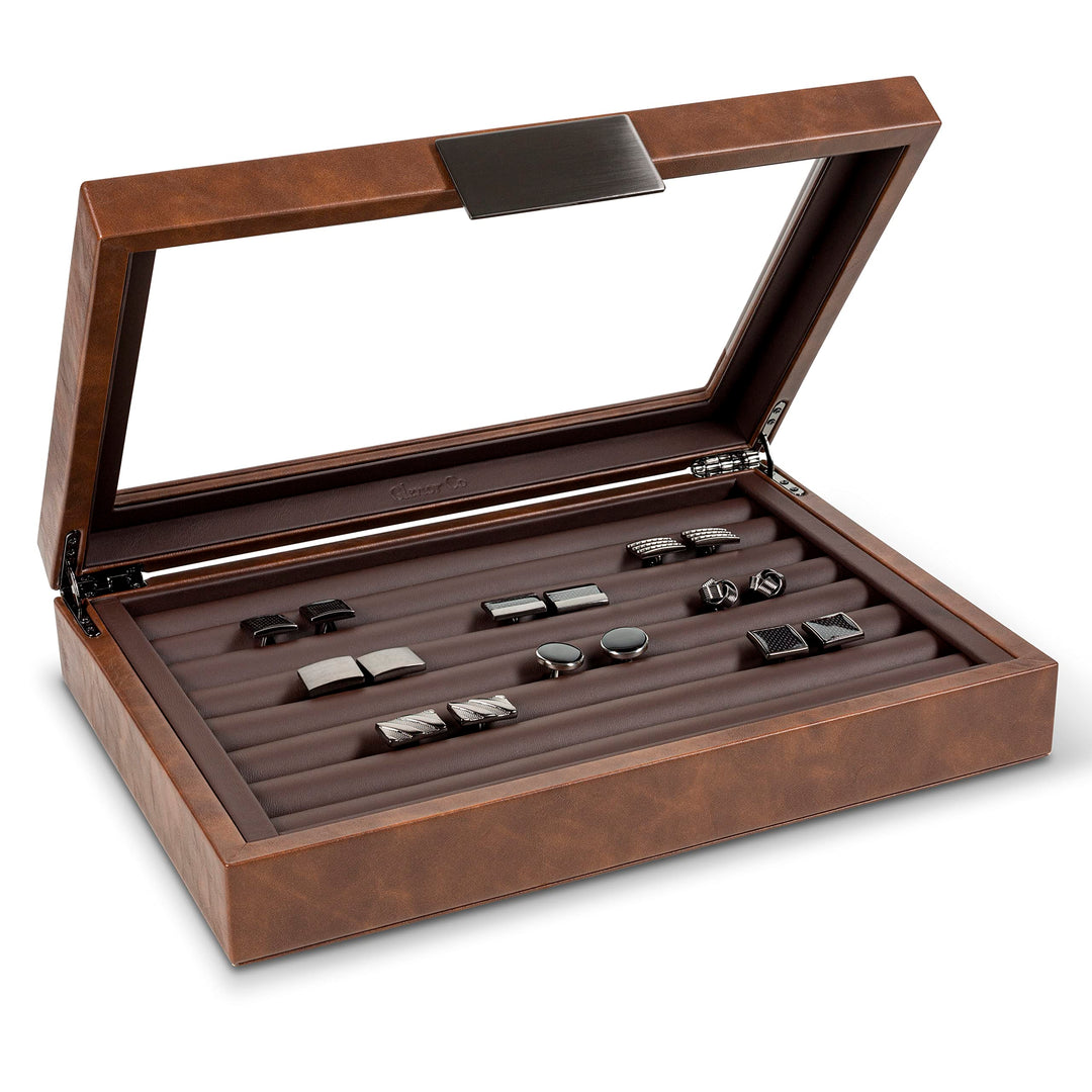 Glenor Co Cufflink Box for Men - Holds 70 Cufflinks - Luxury Display Jewelry Case Design - Metal Buc