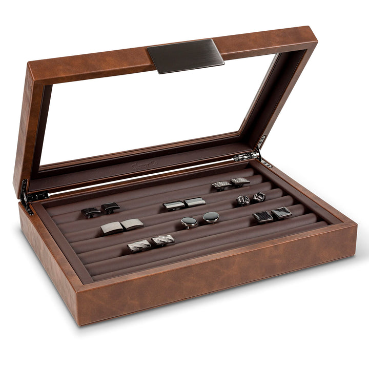 Glenor Co Cufflink Box for Men - Holds 70 Cufflinks - Luxury Display Jewelry Case Design - Metal Buc